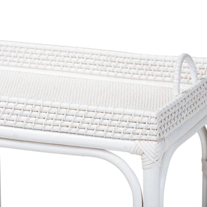 Baxton Studio Bali & Pari Lombok Handwoven Rattan 2-tier Console Table Coastal Entryway Accent White Lombok-Rattan-White-Console Table