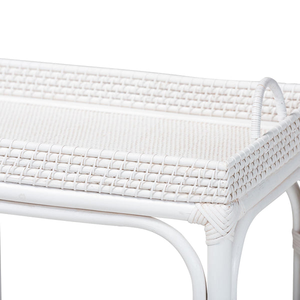 Baxton Studio Bali & Pari Lombok Handwoven Rattan 2-tier Console Table Coastal Entryway Accent White Lombok-Rattan-White-Console Table