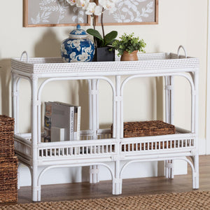 Baxton Studio Bali & Pari Lombok Handwoven Rattan 2-tier Console Table Coastal Entryway Accent White Lombok-Rattan-White-Console Table