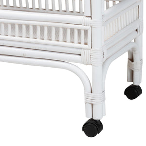 Baxton Studio Bali & Pari Lombok Handwoven Rattan Two Tier Rolling Bar Cart for Kitchen Lounge White Lombok-Rattan-White-Cart