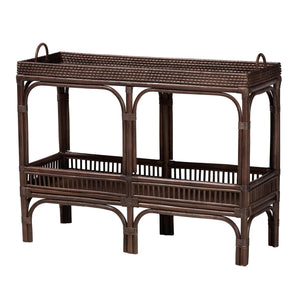 Baxton Studio Bali & Pari Lombok Handwoven Rattan 2-tier Console Table Coastal Entryway Accent Coffee Bean Lombok-Rattan-Coffee Bean-Console Table