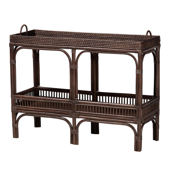 Baxton Studio Bali & Pari Lombok Handwoven Rattan 2-tier Console Table Coastal Entryway Accent Coffee Bean Lombok-Rattan-Coffee Bean-Console Table