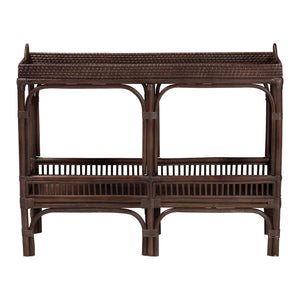Baxton Studio Bali & Pari Lombok Handwoven Rattan 2-tier Console Table Coastal Entryway Accent Coffee Bean Lombok-Rattan-Coffee Bean-Console Table