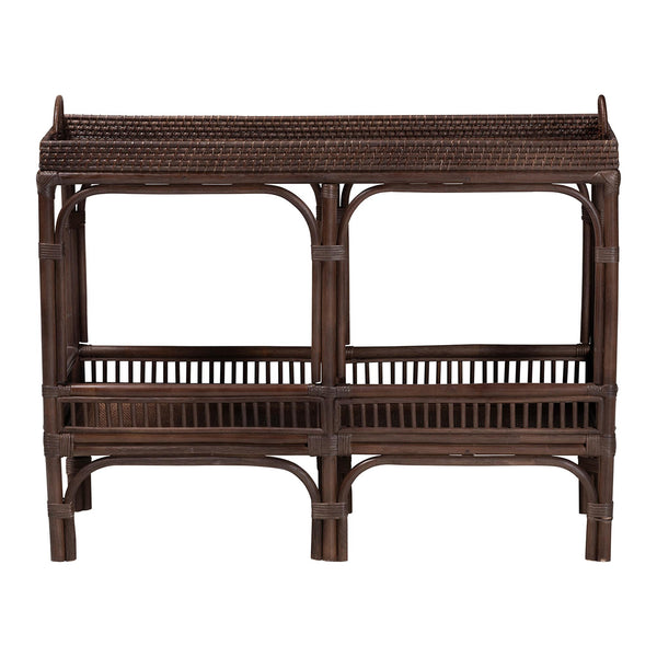 Baxton Studio Bali & Pari Lombok Handwoven Rattan 2-tier Console Table Coastal Entryway Accent Coffee Bean Lombok-Rattan-Coffee Bean-Console Table