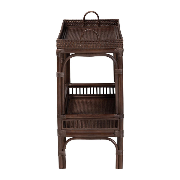 Baxton Studio Bali & Pari Lombok Handwoven Rattan 2-tier Console Table Coastal Entryway Accent Coffee Bean Lombok-Rattan-Coffee Bean-Console Table