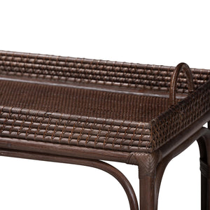 Baxton Studio Bali & Pari Lombok Handwoven Rattan 2-tier Console Table Coastal Entryway Accent Coffee Bean Lombok-Rattan-Coffee Bean-Console Table