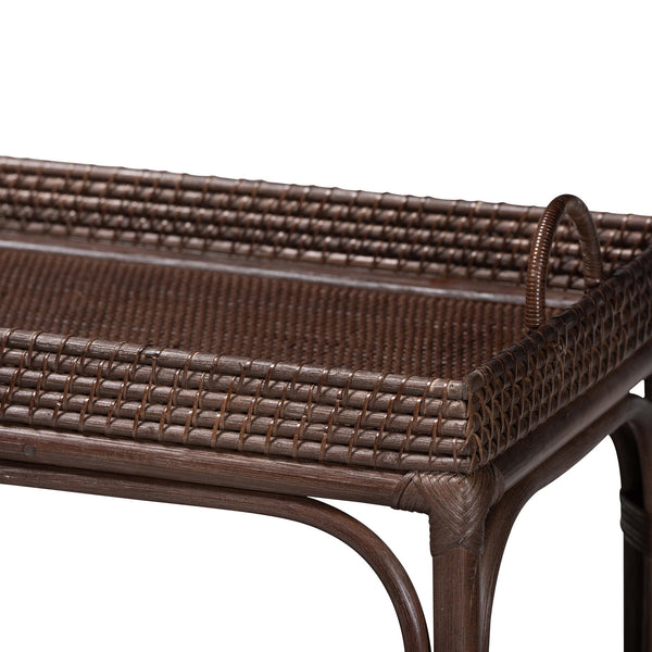 Baxton Studio Bali & Pari Lombok Handwoven Rattan 2-tier Console Table Coastal Entryway Accent Coffee Bean Lombok-Rattan-Coffee Bean-Console Table