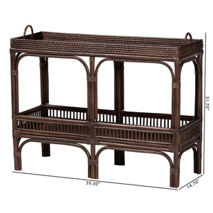 Baxton Studio Bali & Pari Lombok Handwoven Rattan 2-tier Console Table Coastal Entryway Accent Coffee Bean Lombok-Rattan-Coffee Bean-Console Table