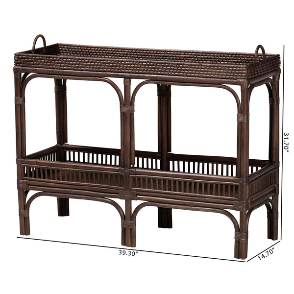 Baxton Studio Bali & Pari Lombok Handwoven Rattan 2-tier Console Table Coastal Entryway Accent Coffee Bean Lombok-Rattan-Coffee Bean-Console Table