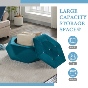 English Elm Christopher Knight Home® - Elegant Velvet Polygon Diamond Tufted Storage Ottoman with Spacious Interior, Durable Multi-Use Seating and Footrest Blue 34.64 L x 29.75 W x 15 H N761P277690C