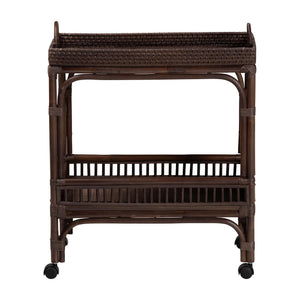 Baxton Studio Bali & Pari Lombok Handwoven Rattan Two Tier Rolling Bar Cart for Kitchen Lounge Coffee Bean Lombok-Rattan-Coffee Bean-Cart