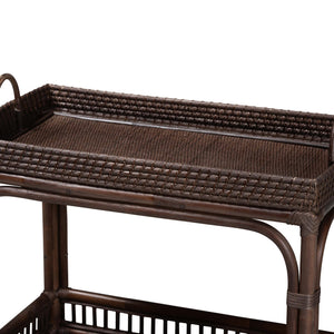 Baxton Studio Bali & Pari Lombok Handwoven Rattan Two Tier Rolling Bar Cart for Kitchen Lounge Coffee Bean Lombok-Rattan-Coffee Bean-Cart