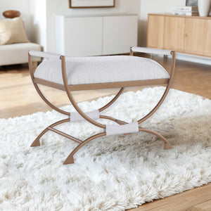 English Elm Nora Bronze Frame Bench with White Boucle Seat, Polyester Cord Accents, Versatile Accent Piece B050P229952