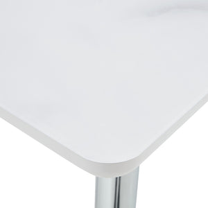 English Elm Modern Marble Look Glass Top Rectangular Dining Table Seats Six Silver Tapered Legs W1151S04623