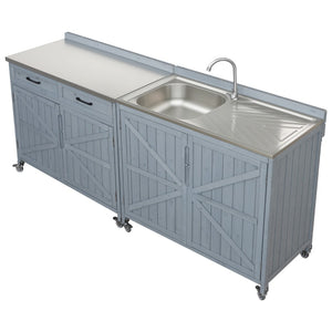 English Elm K&k Outdoor Modular Kitchen Island 2 Piece Fir Wood Stainless Steel Sink Station N707S000024G