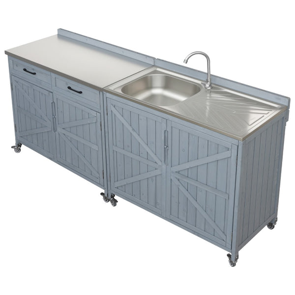 English Elm K&k Outdoor Prep Station Stainless Steel Top Fir Wood Cabinet with Drawer and Wheels N707P370281G