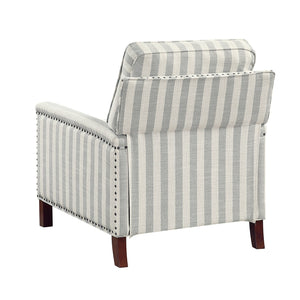 English Elm 1pc Push Back Recliner Chair in Beige-Blue Stripe Fabric with Nailhead Trim, Solid Wood Frame, CozyComfort B011P396189