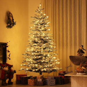 English Elm Homcom 6.5 Ft Pre-Lit Snow-Flocked Mountain Pine Tree With 400 Leds, 990 Tips For Festive Decor W2225P249684