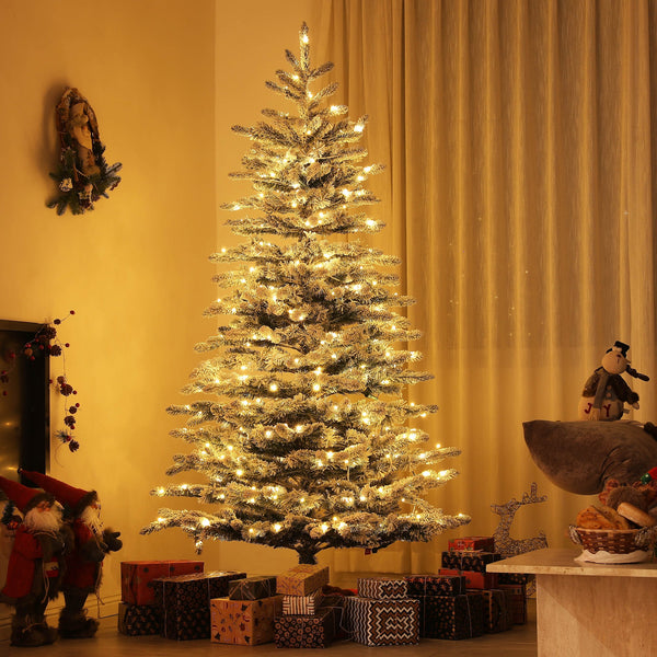 English Elm Homcom 6.5 Ft Pre-Lit Snow-Flocked Mountain Pine Tree With 400 Leds, 990 Tips For Festive Decor W2225P249684