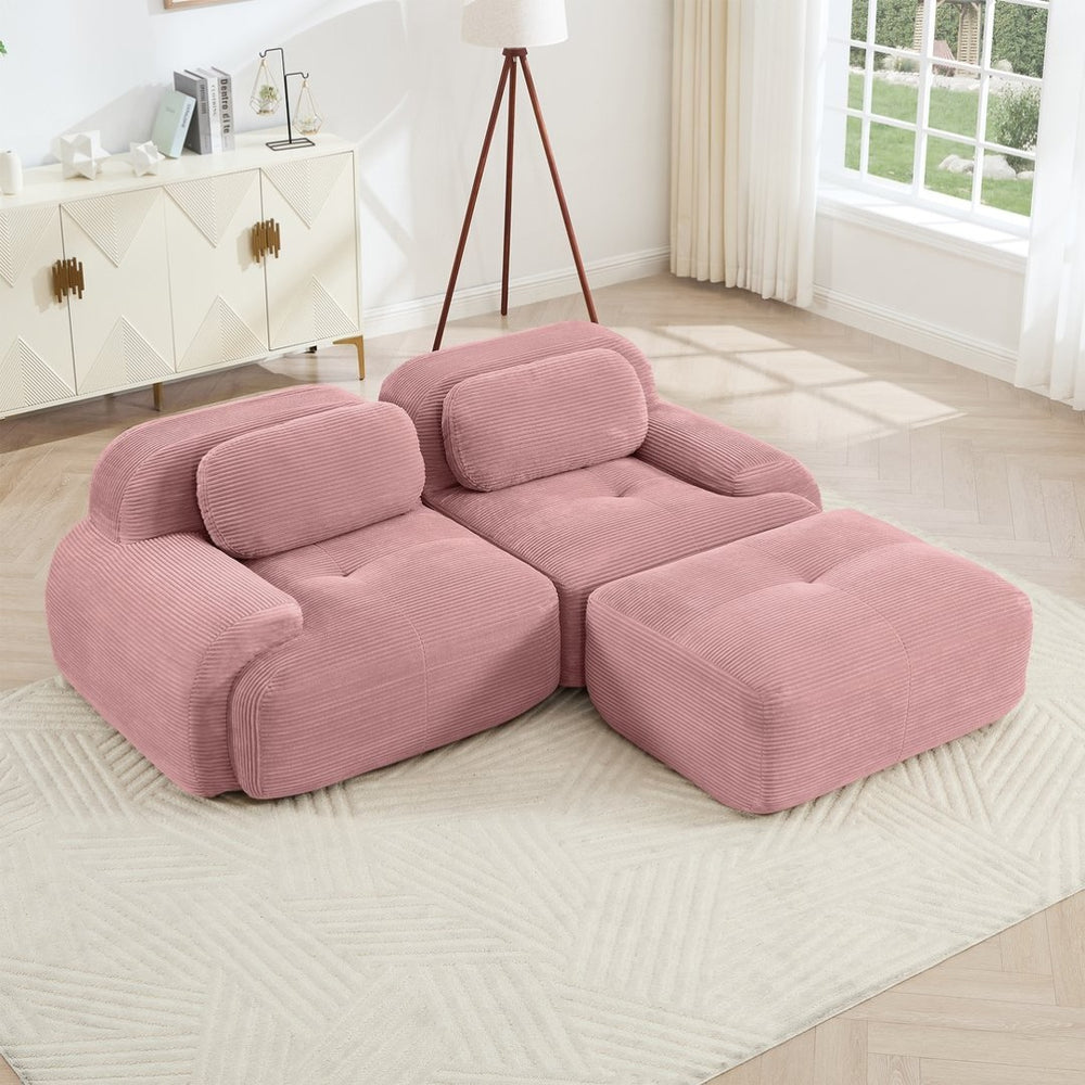 English Elm 82'' Modular L-shaped Sectional Sofa Corduroy Upholstered with Curved Arms for Living Room W714S01404