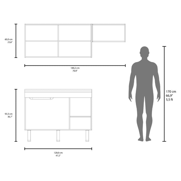 English Elm El Capitan Modular Kitchen Cabinet Set with Open Shelving and Heat Resistant Work Surface B128S00196