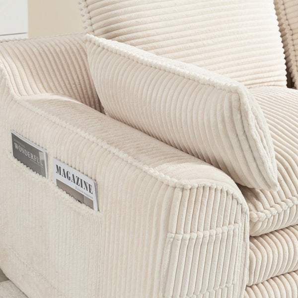 English Elm L Shaped Corduroy Modular Sectional with Cloud Cushions Footstool and Lumbar Pillows Beige W395S00141