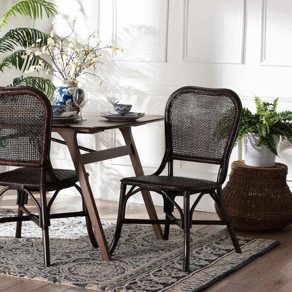 Baxton Studio Bali & Pari Irene Handwoven Rattan Dining Chair Lattice Back Coastal Artisan Seating Irene-Coffee Bean-Rattan-DC