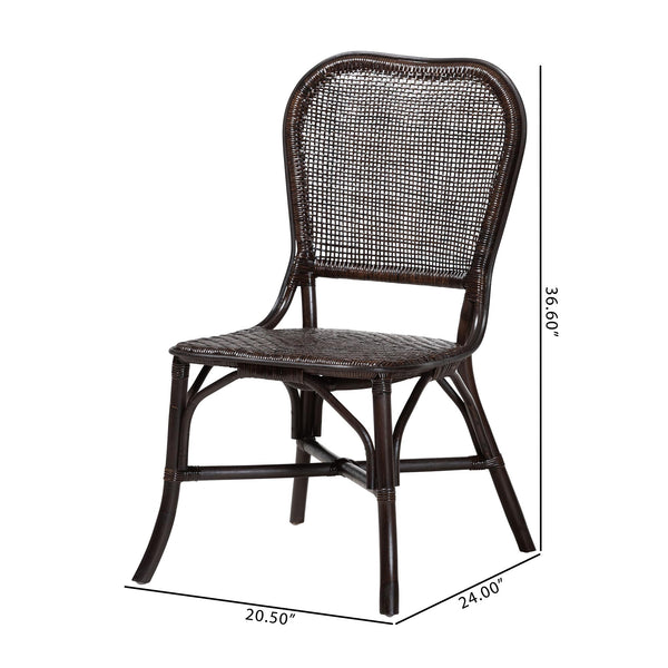 Baxton Studio Bali & Pari Irene Handwoven Rattan Dining Chair Lattice Back Coastal Artisan Seating Irene-Coffee Bean-Rattan-DC