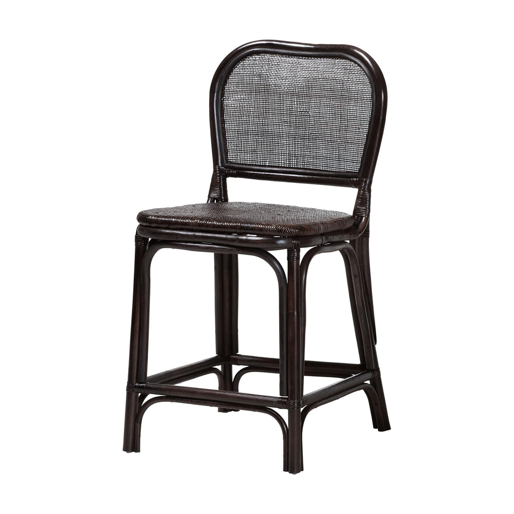 Baxton Studio Bali & Pari Irene Handwoven Rattan Counter Stool Coastal Lattice Back Kitchen Seating Irene-Coffee Bean-Rattan-CS