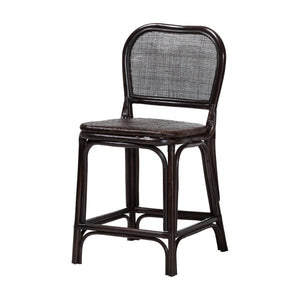 Baxton Studio Bali & Pari Irene Handwoven Rattan Counter Stool Coastal Lattice Back Kitchen Seating Irene-Coffee Bean-Rattan-CS