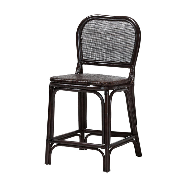 Baxton Studio Bali & Pari Irene Handwoven Rattan Counter Stool Coastal Lattice Back Kitchen Seating Irene-Coffee Bean-Rattan-CS