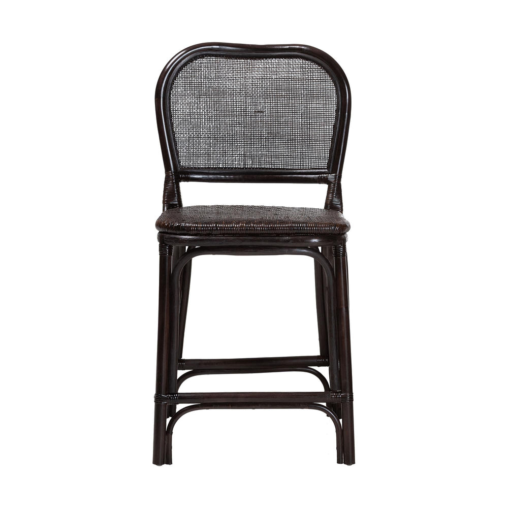 Baxton Studio Bali & Pari Irene Handwoven Rattan Counter Stool Coastal Lattice Back Kitchen Seating Irene-Coffee Bean-Rattan-CS