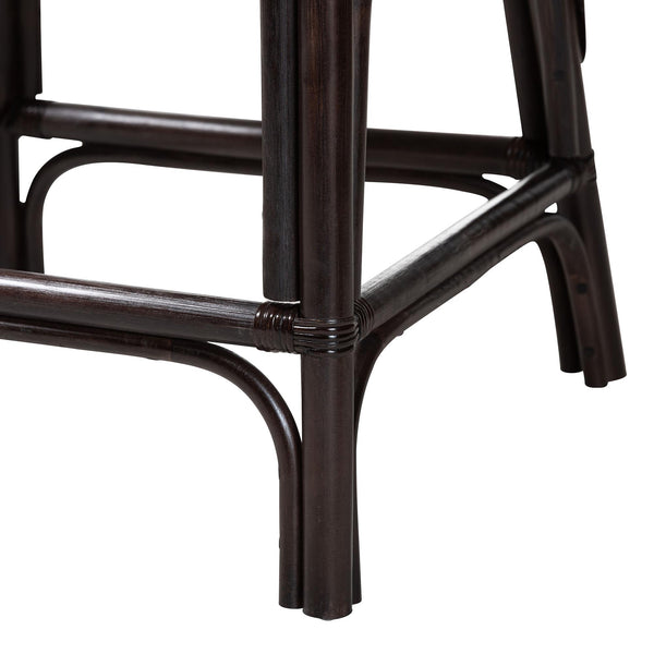 Baxton Studio Bali & Pari Irene Handwoven Rattan Counter Stool Coastal Lattice Back Kitchen Seating Irene-Coffee Bean-Rattan-CS