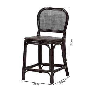 Baxton Studio Bali & Pari Irene Handwoven Rattan Counter Stool Coastal Lattice Back Kitchen Seating Irene-Coffee Bean-Rattan-CS