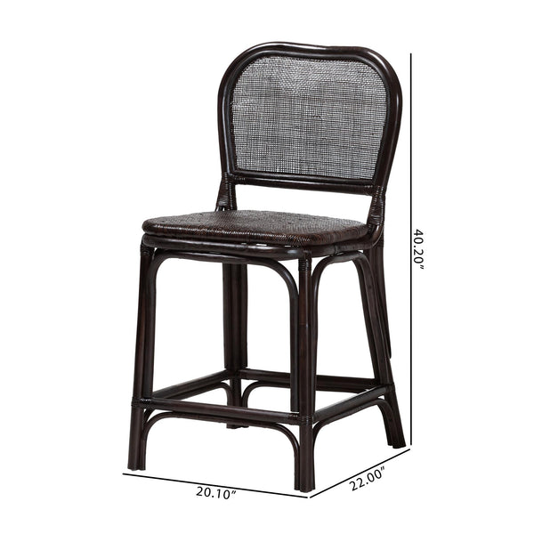 Baxton Studio Bali & Pari Irene Handwoven Rattan Counter Stool Coastal Lattice Back Kitchen Seating Irene-Coffee Bean-Rattan-CS