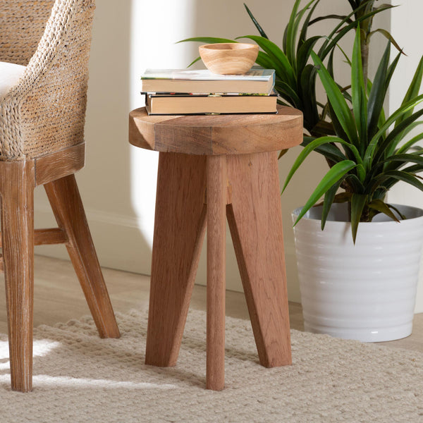 Baxton Studio Bali & Pari Sayen Solid Acacia Wood Sculptural Tripod Accent Stool for Modern Living Sayen-Natural-Stool