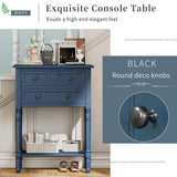 English Elm Trexm Narrow Console Table, Slim Sofa Table With Three Storage Drawers and Bottom Shelf (Navy)