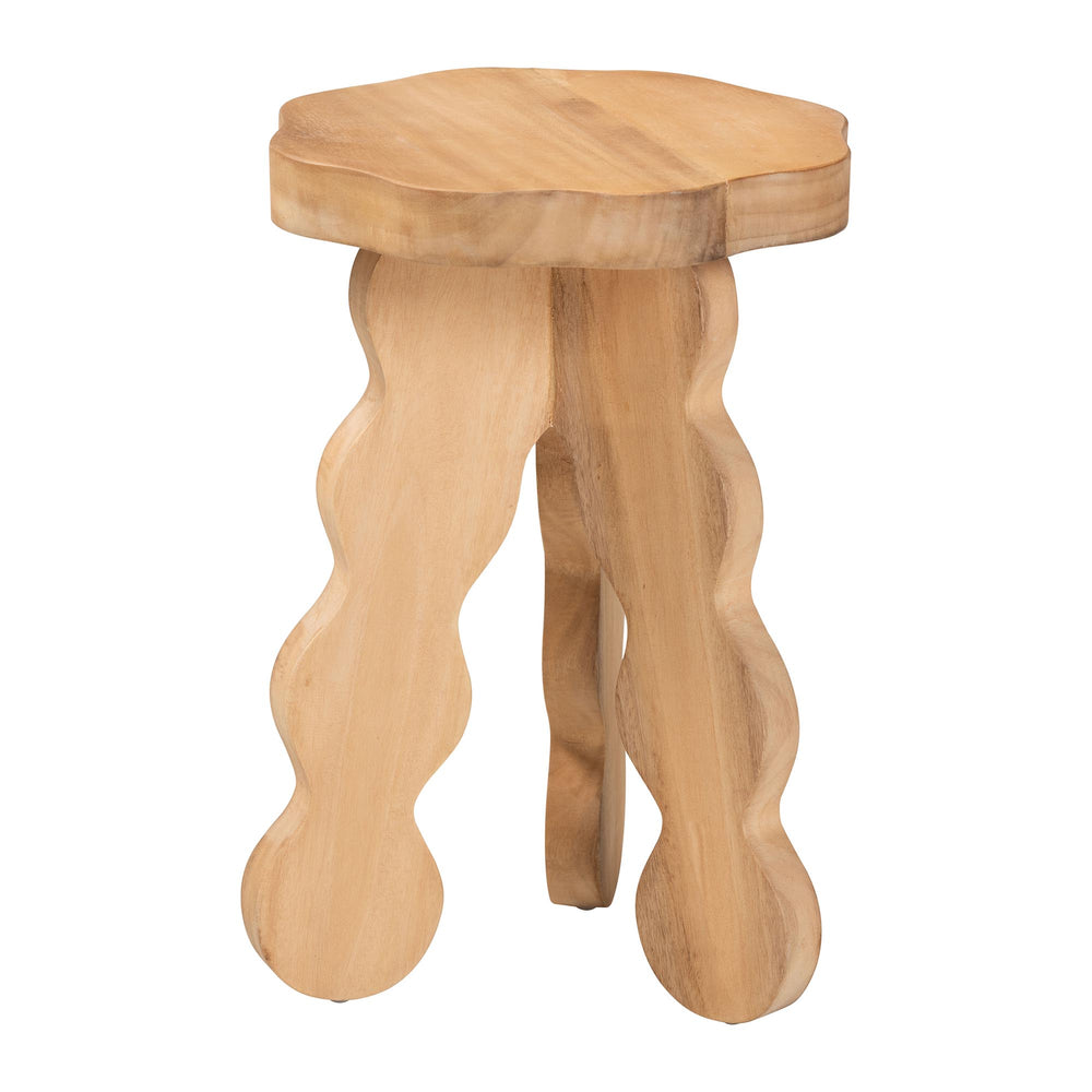 Baxton Studio Bali & Pari Sino Handcrafted Solid Acacia Sculptural Stool Organic Tripod Side Table Sino-Natural-Stool