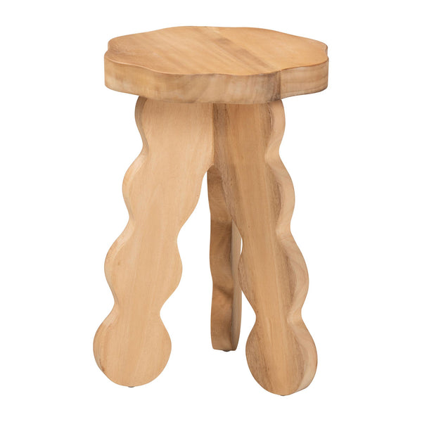 Baxton Studio Bali & Pari Sino Handcrafted Solid Acacia Sculptural Stool Organic Tripod Side Table Sino-Natural-Stool