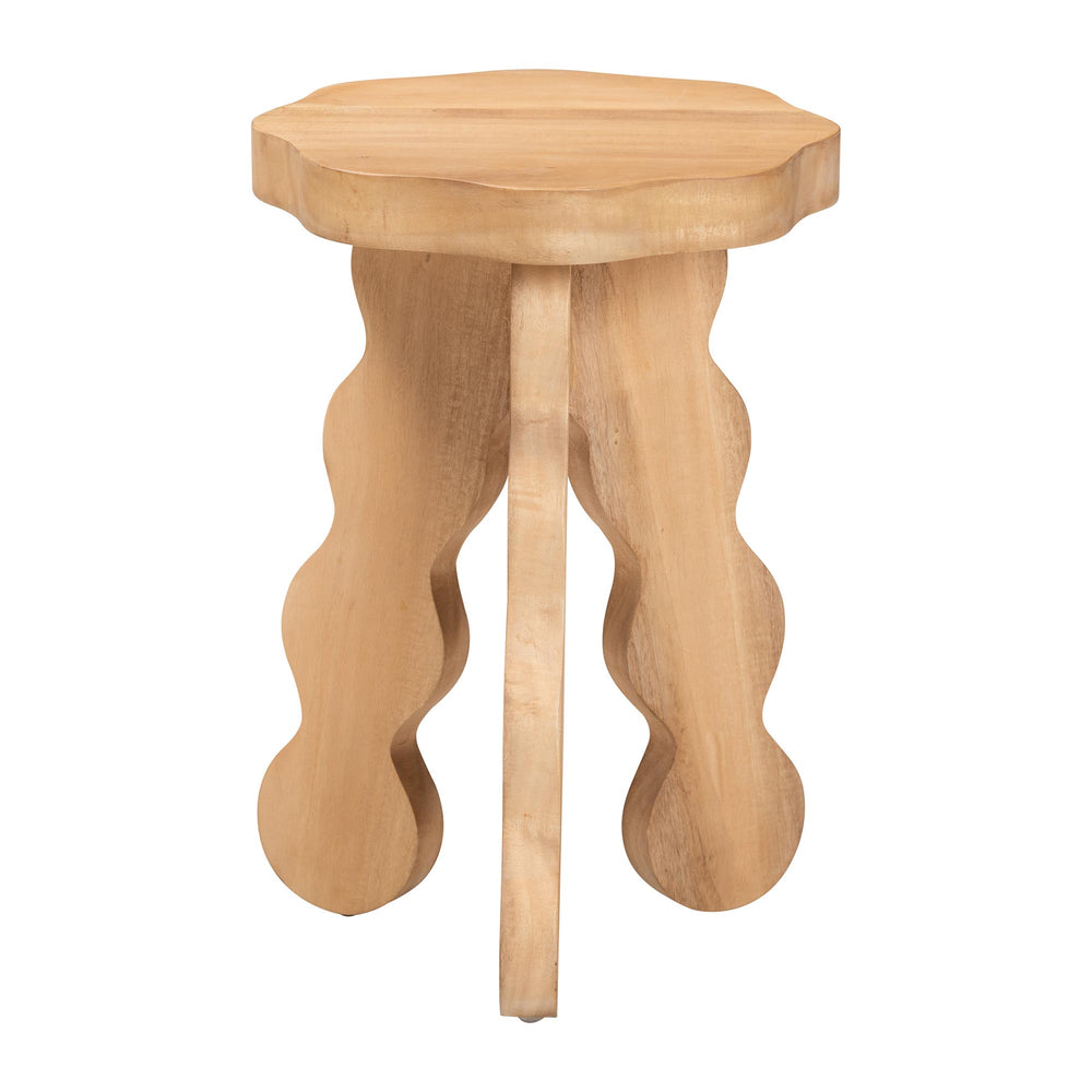 Baxton Studio Bali & Pari Sino Handcrafted Solid Acacia Sculptural Stool Organic Tripod Side Table Sino-Natural-Stool
