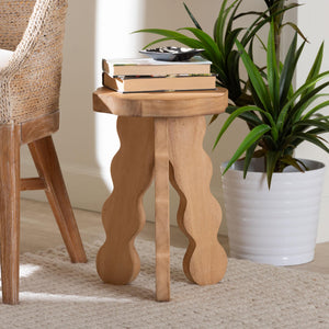 Baxton Studio Bali & Pari Sino Handcrafted Solid Acacia Sculptural Stool Organic Tripod Side Table Sino-Natural-Stool