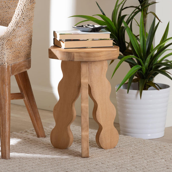 Baxton Studio Bali & Pari Sino Handcrafted Solid Acacia Sculptural Stool Organic Tripod Side Table Sino-Natural-Stool
