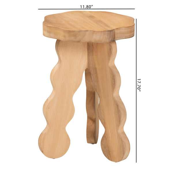 Baxton Studio Bali & Pari Sino Handcrafted Solid Acacia Sculptural Stool Organic Tripod Side Table Sino-Natural-Stool