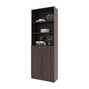 English Elm Fm Furniture Beyerville Bookcase - Stylish Open Shelving & Concealed Storage In Stained Walnut Finish B128P301396
