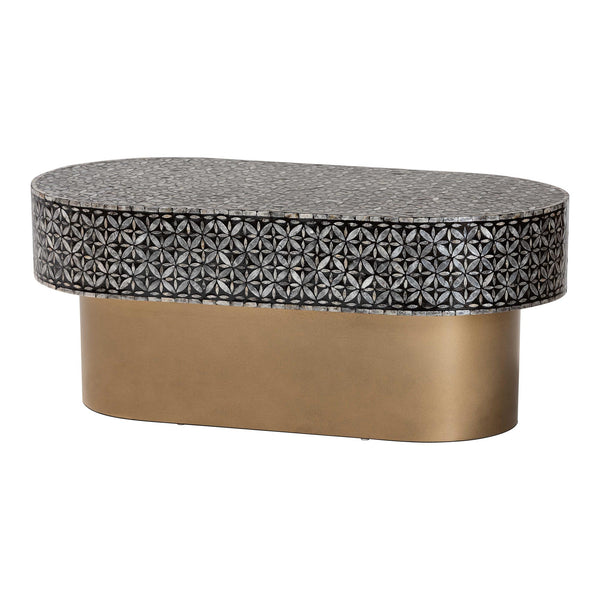 Baxton Studio Bali & Pari Emery Oval Capiz Shell Coffee Table Mosaic Mother of Pearl Living Room F2508-FT2-Capiz-CT
