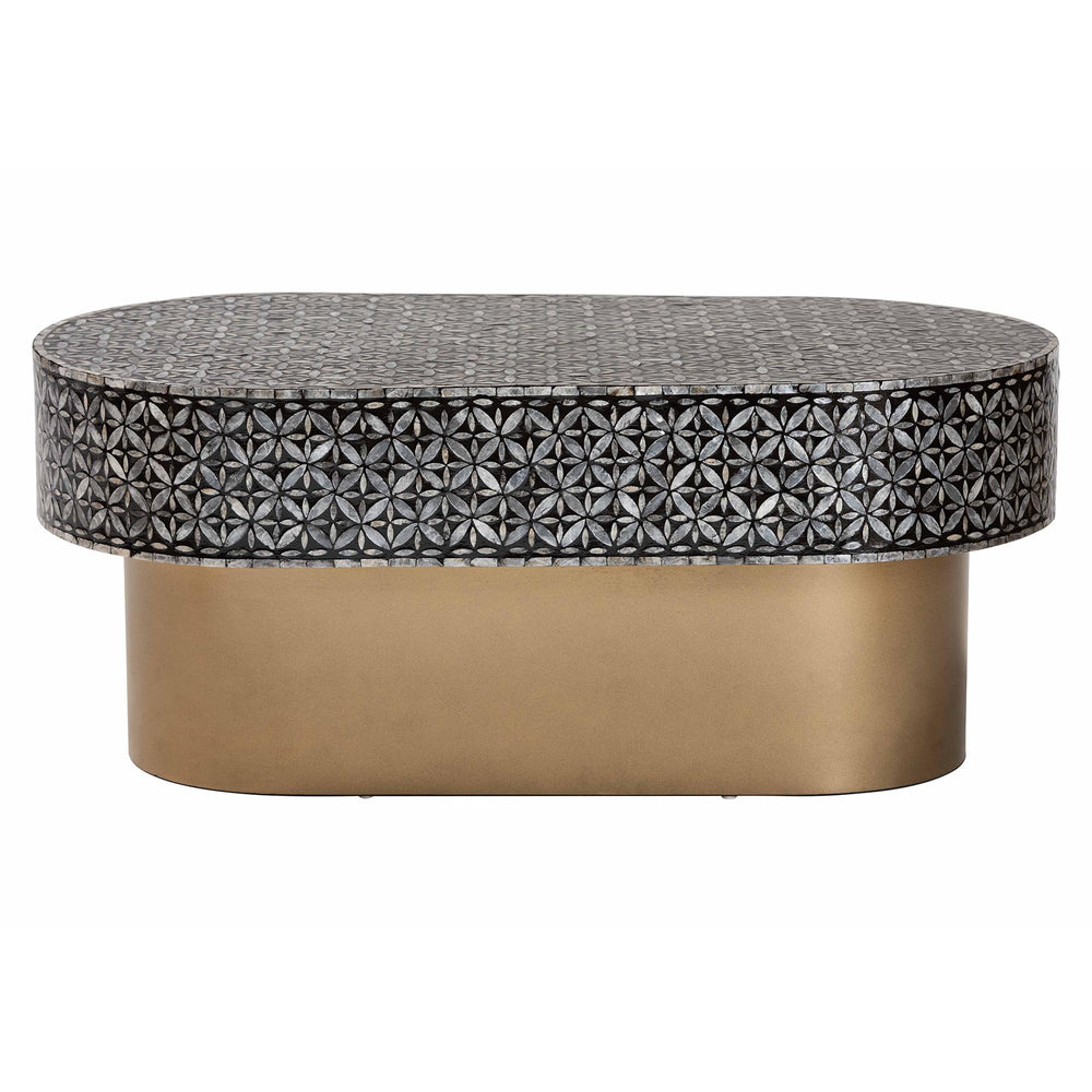 Baxton Studio Bali & Pari Emery Oval Capiz Shell Coffee Table Mosaic Mother of Pearl Living Room F2508-FT2-Capiz-CT