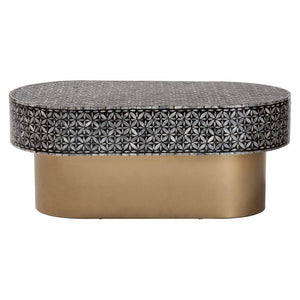 Baxton Studio Bali & Pari Emery Oval Capiz Shell Coffee Table Mosaic Mother of Pearl Living Room F2508-FT2-Capiz-CT