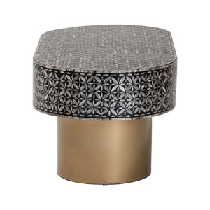 Baxton Studio Bali & Pari Emery Oval Capiz Shell Coffee Table Mosaic Mother of Pearl Living Room F2508-FT2-Capiz-CT