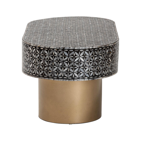 Baxton Studio Bali & Pari Emery Oval Capiz Shell Coffee Table Mosaic Mother of Pearl Living Room F2508-FT2-Capiz-CT