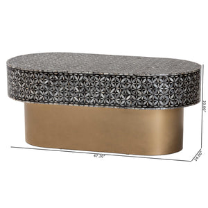 Baxton Studio Bali & Pari Emery Oval Capiz Shell Coffee Table Mosaic Mother of Pearl Living Room F2508-FT2-Capiz-CT